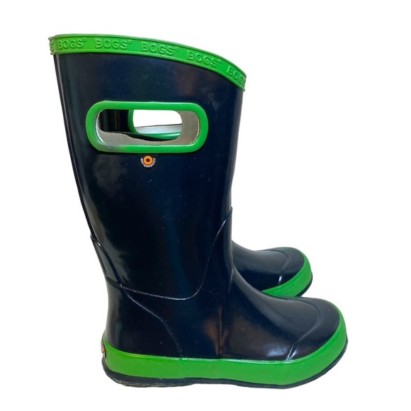Bogs Krainboot Pull On Kids Size 13 Gloss Navy Blue Green Waterproof Rain‎ Boot - Picture 1 of 10